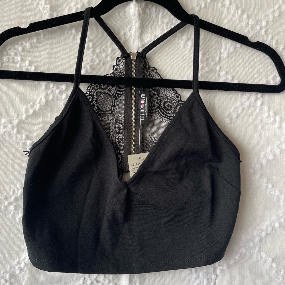 Black Lace Back Crop Top